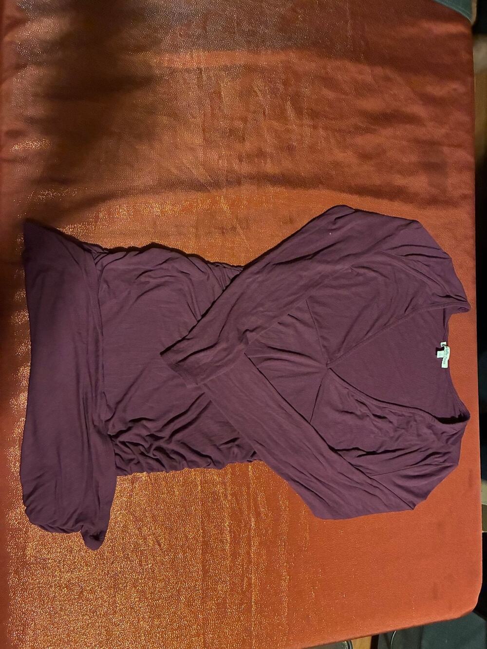 Charlotte Russe Blouse Womens S Wrap V-Neck Ruched Waist Long Sleeve Purple